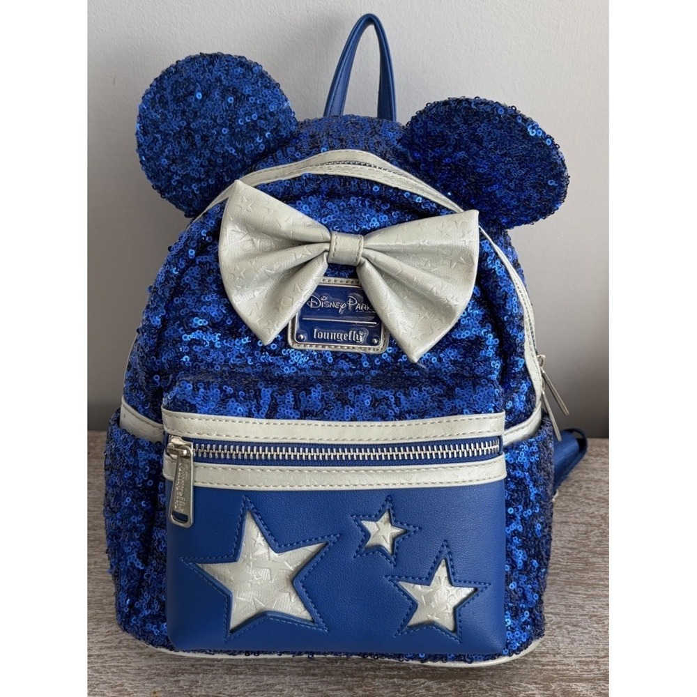 Disney Parks Wish Loungefly Blue Sequin Mini Backpack Stars Wishes Come True